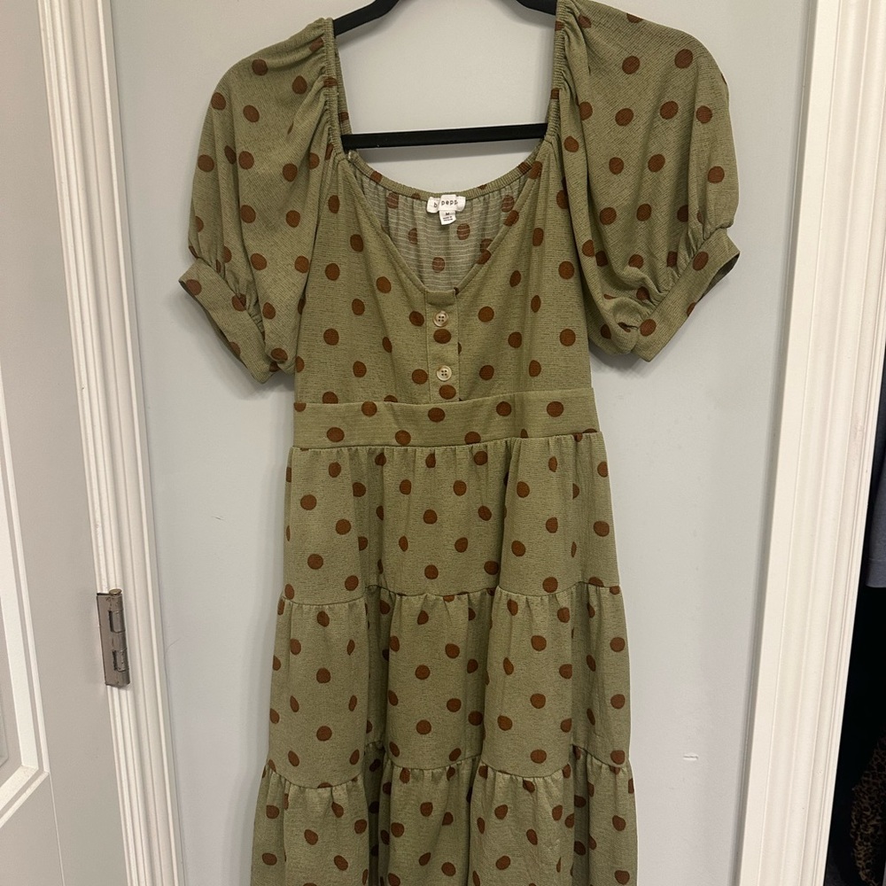 Blu Pepper Green Puff Sleeve Midi Sundress